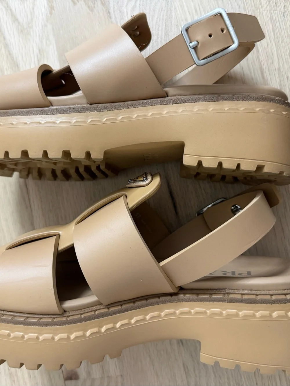 AUTHENTIC Prada Soft Cage Beige Platform Slingback Sandals (Size 37)